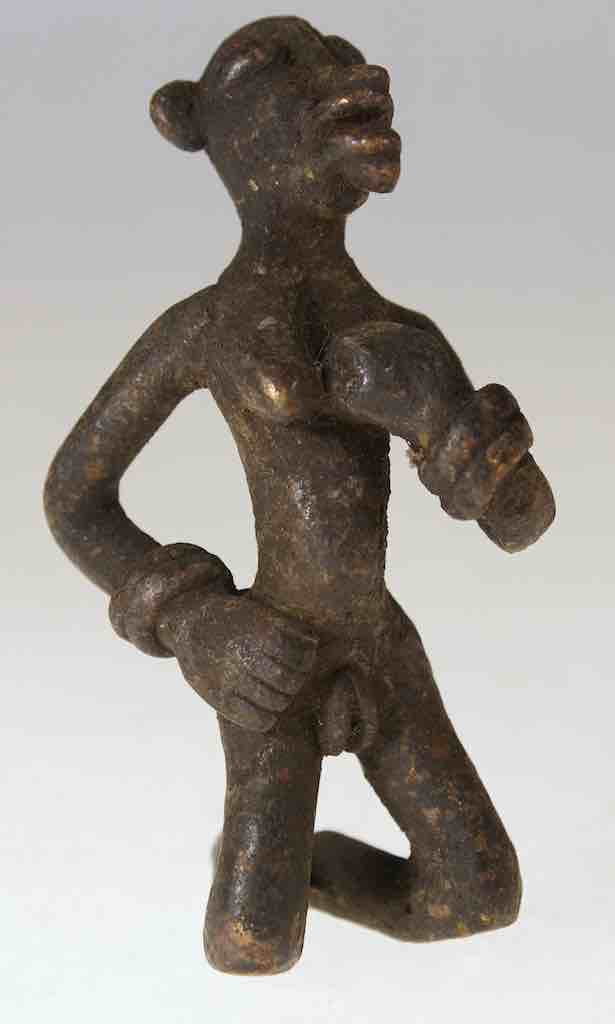 Vintage Dogon Brass Kneeling Woman Figure - Mali
