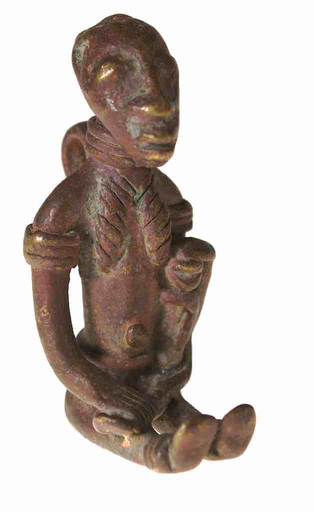 Vintage Dogon Brass Seated Woman with Child Figure - Mali