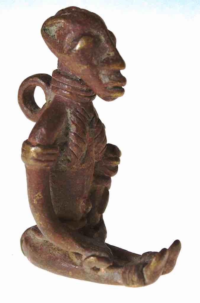 Vintage Dogon Brass Seated Woman with Child Figure - Mali