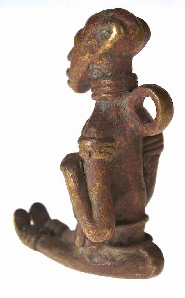 Vintage Dogon Brass Seated Woman with Child Figure - Mali