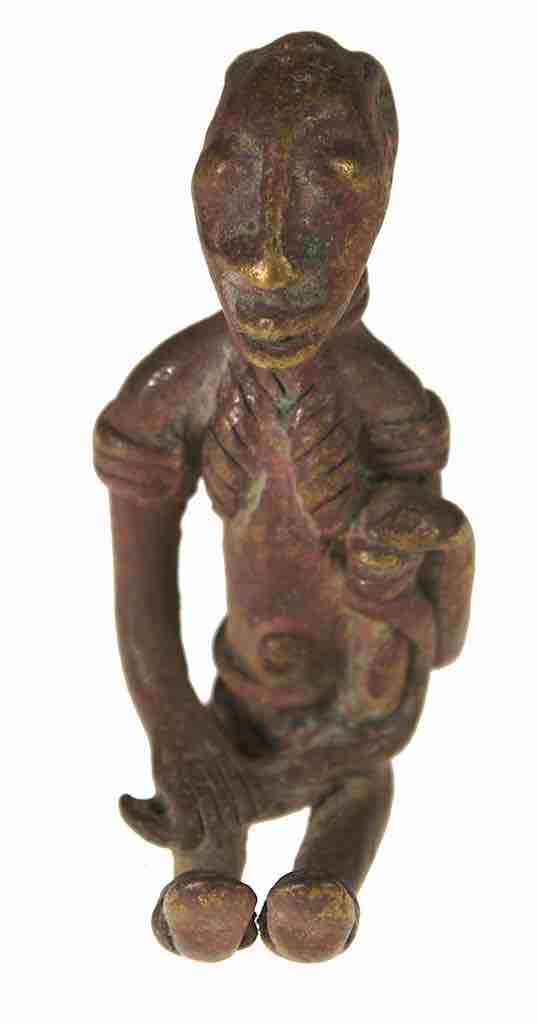 Vintage Dogon Brass Seated Woman with Child Figure - Mali