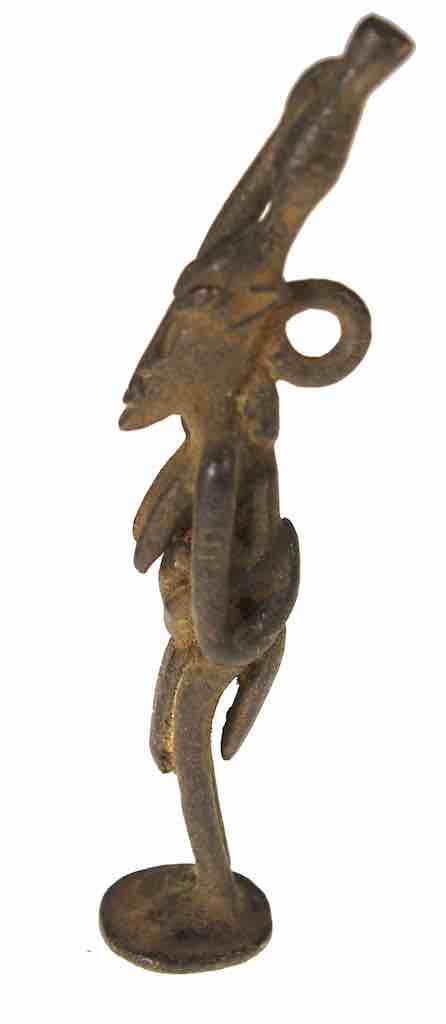Vintage Tall Dogon Brass Standing Woman w/ Child Figure - Mali