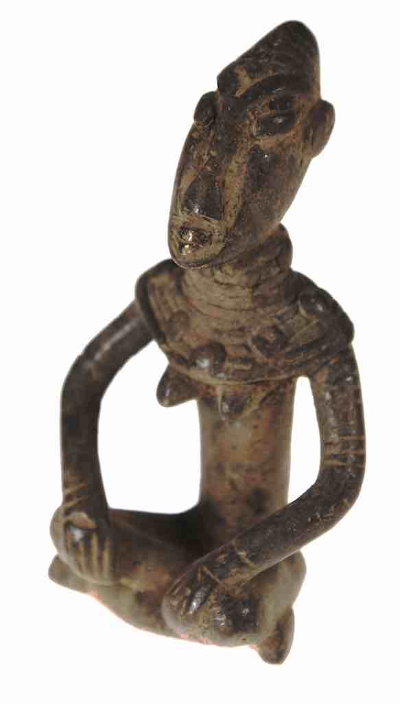 Vintage Dogon Brass Seated Woman Figure - Mali