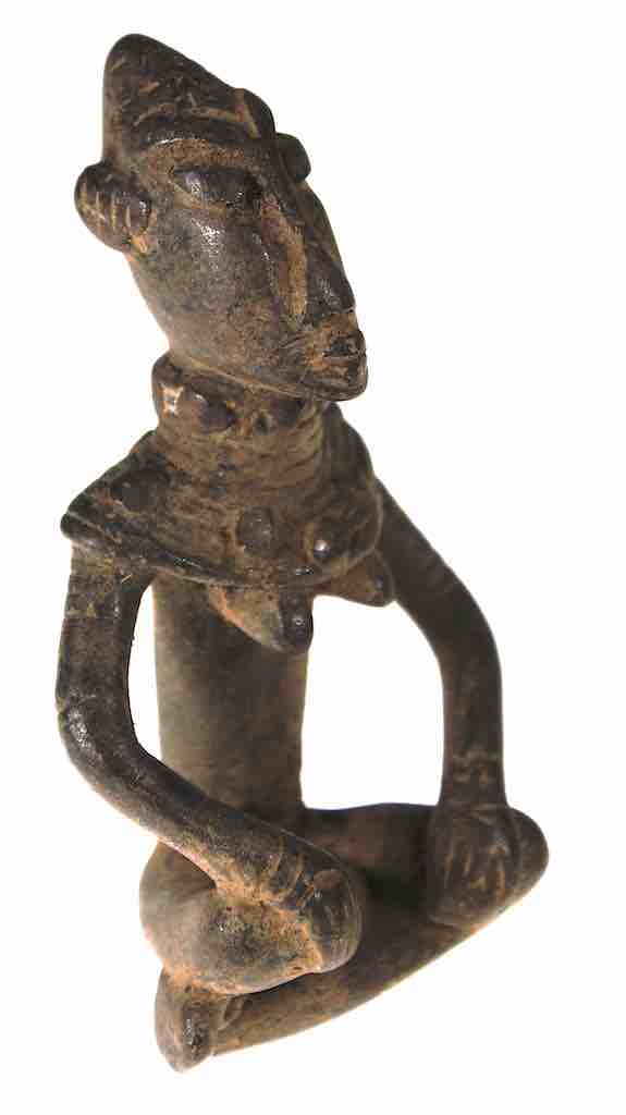 Vintage Dogon Brass Seated Woman Figure - Mali