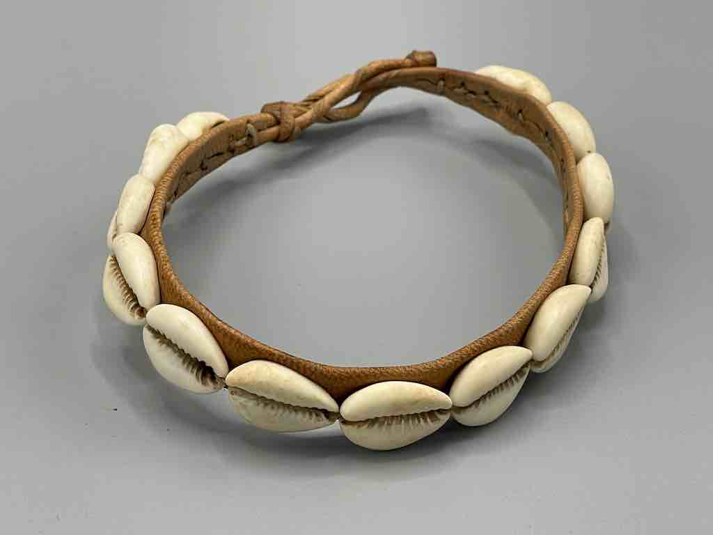 Single Line Cowrie Shell Solid Color Leather Clasp Anklet - Mali