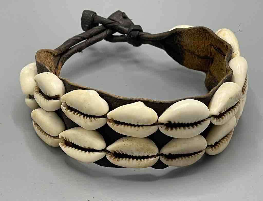 Double Line Cowrie Shell Solid Color Leather Clasp Bracelet - 5 Colors