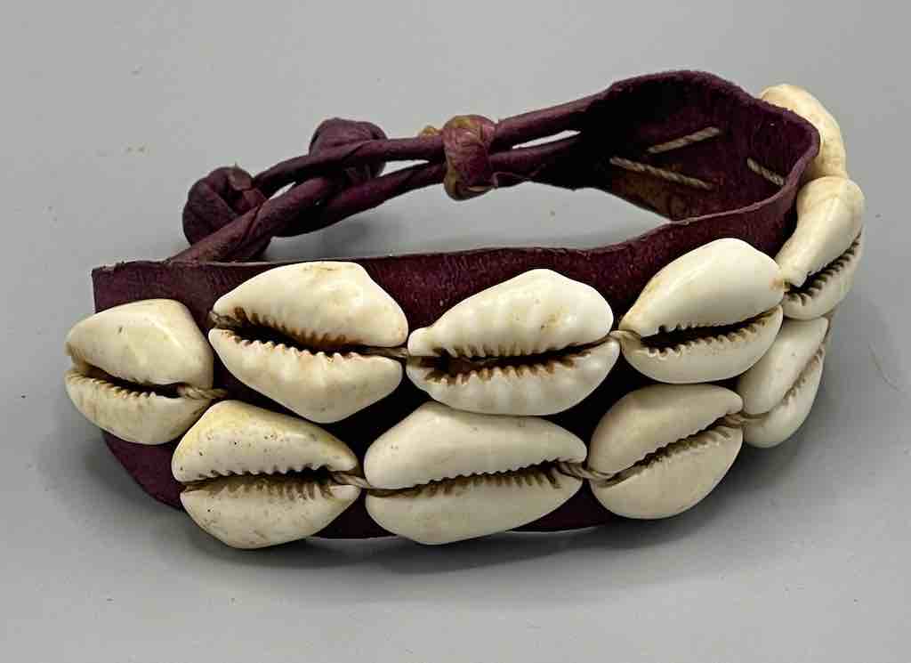 Double Line Cowrie Shell Solid Color Leather Clasp Bracelet - 5 Colors