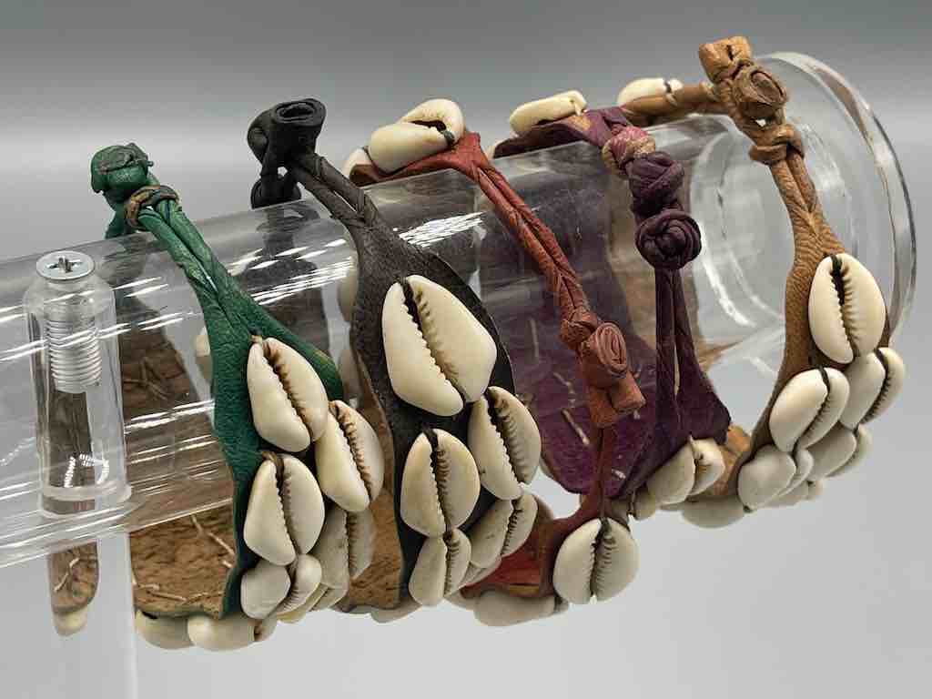 Double Line Cowrie Shell Solid Color Leather Clasp Bracelet - 5 Colors