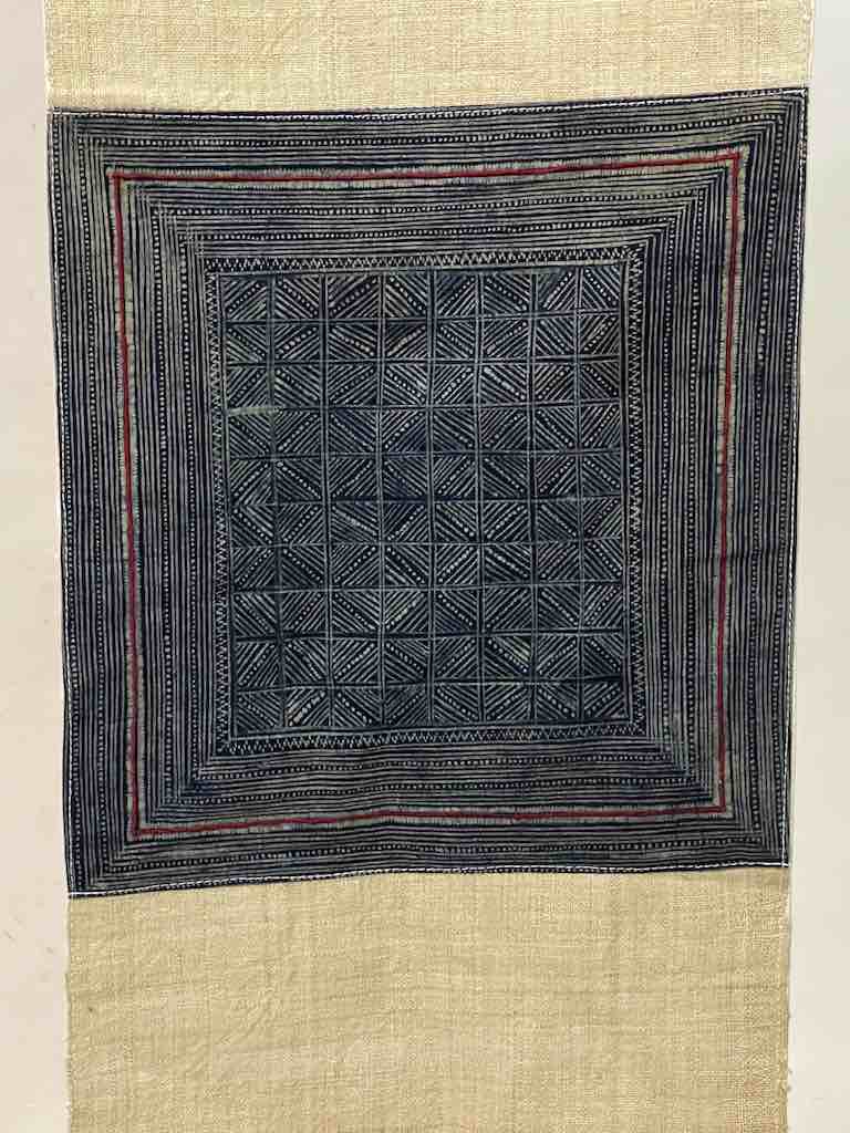 Linen Table Runner with Vintage Hmong Tribal Vietnamese Cloth
