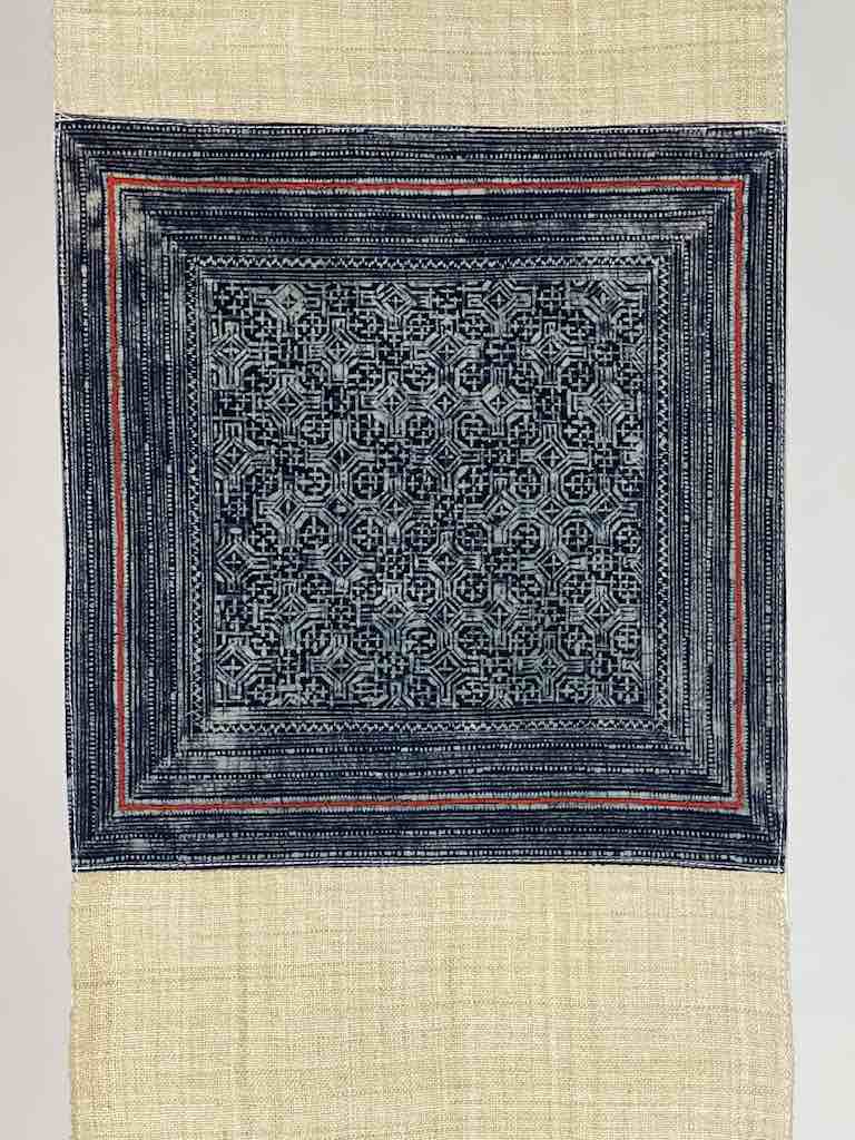 Linen Table Runner with Vintage Hmong Tribal Vietnamese Cloth
