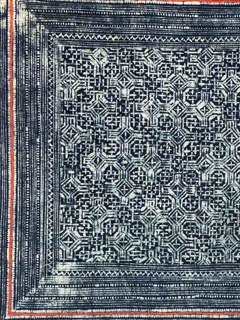 Linen Table Runner with Vintage Hmong Tribal Vietnamese Cloth