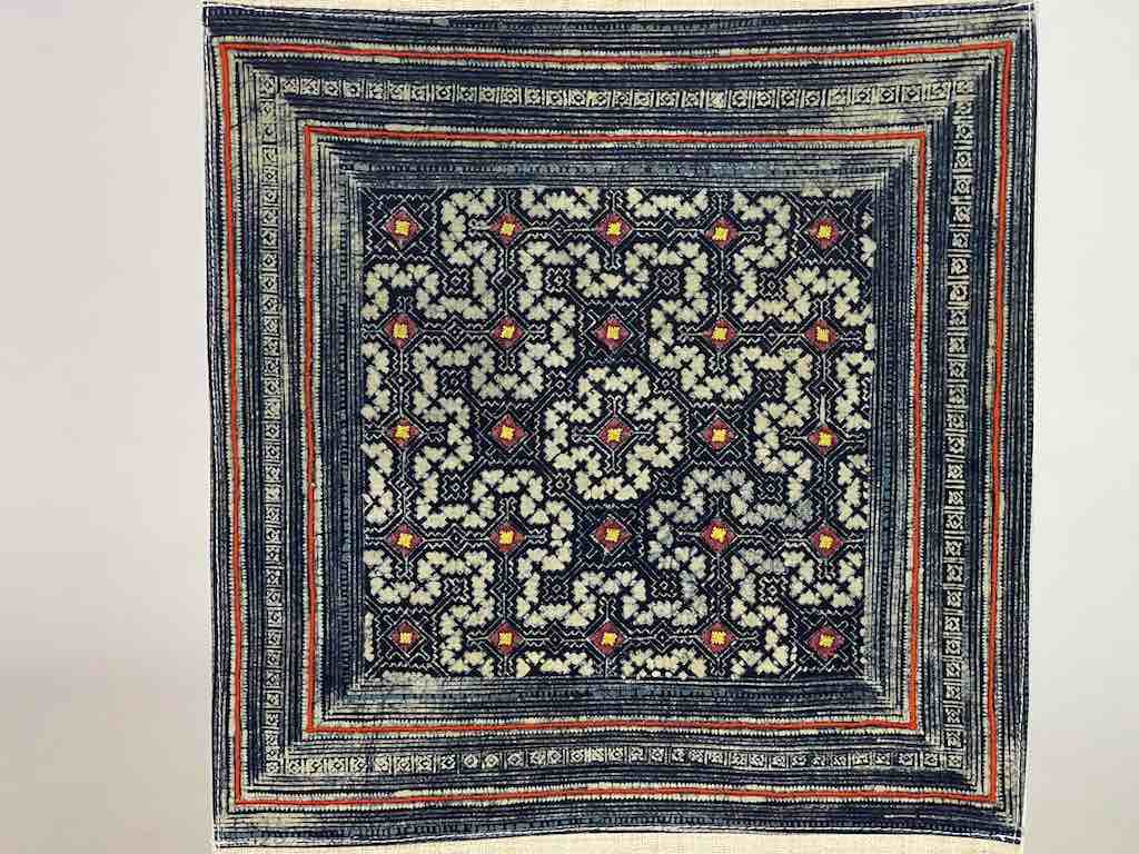 Linen Table Runner with Vintage Hmong Tribal Vietnamese Cloth