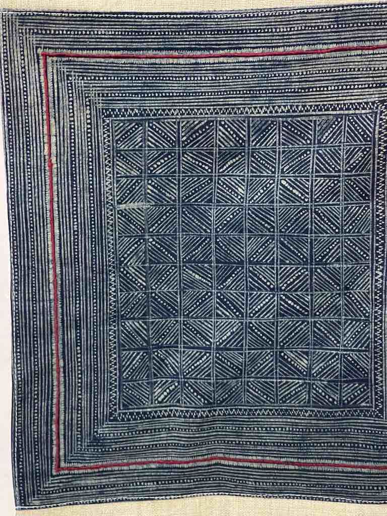 Linen Table Runner with Vintage Hmong Tribal Vietnamese Cloth