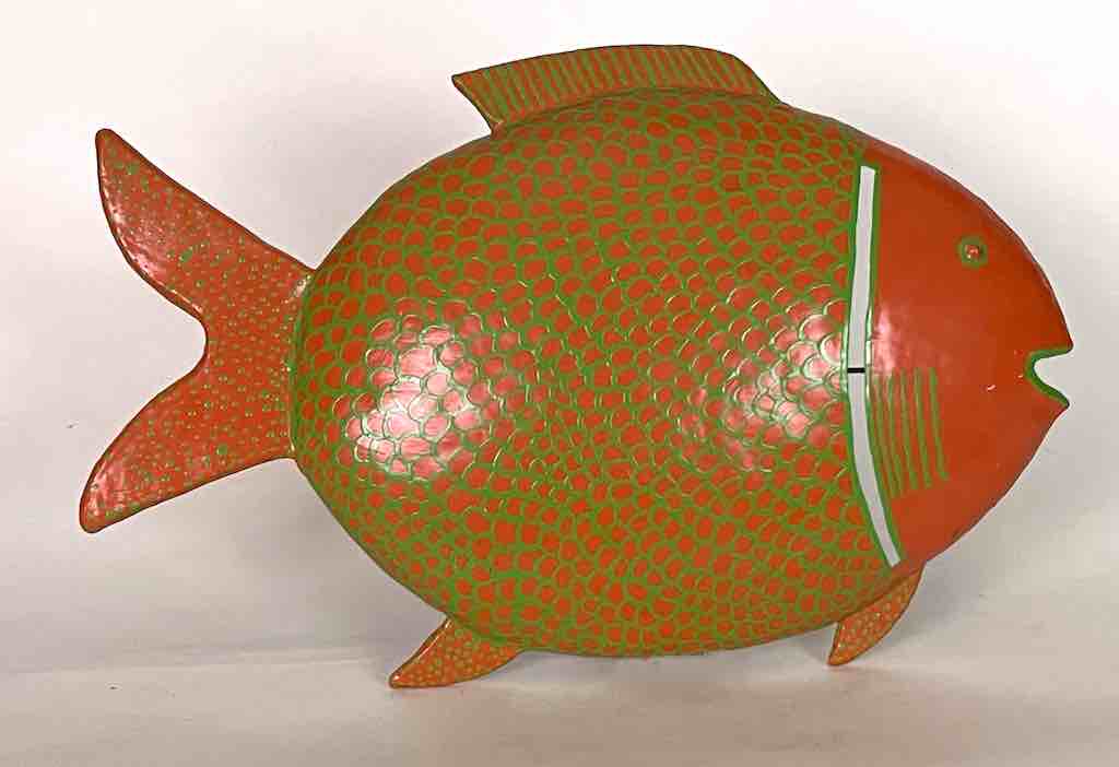African Orange Recycled Metal Fish Wall Ornament - Mali