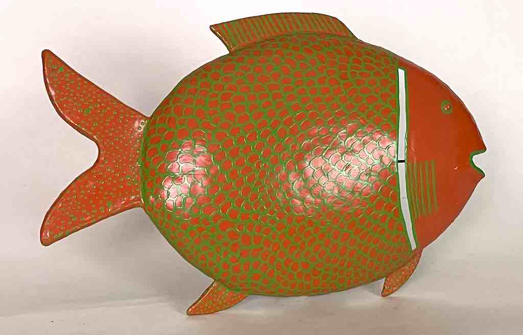 African Orange Recycled Metal Fish Wall Ornament - Mali