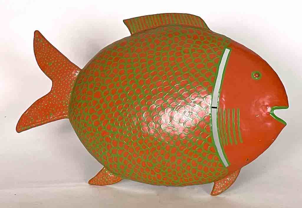 African Orange Recycled Metal Fish Wall Ornament - Mali