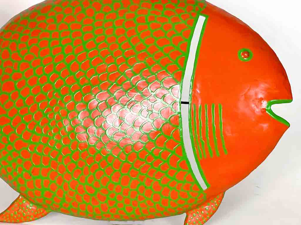 African Orange Recycled Metal Fish Wall Ornament - Mali
