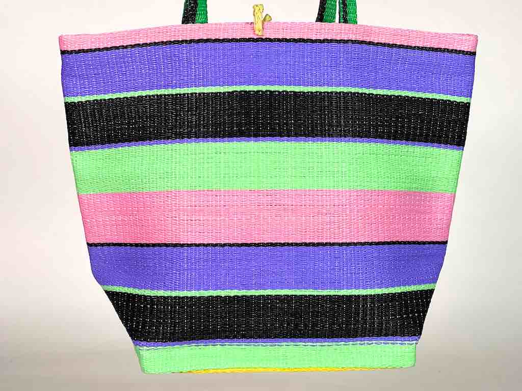 Colorful Handwoven Plastic Handbag - Pastel Stripe