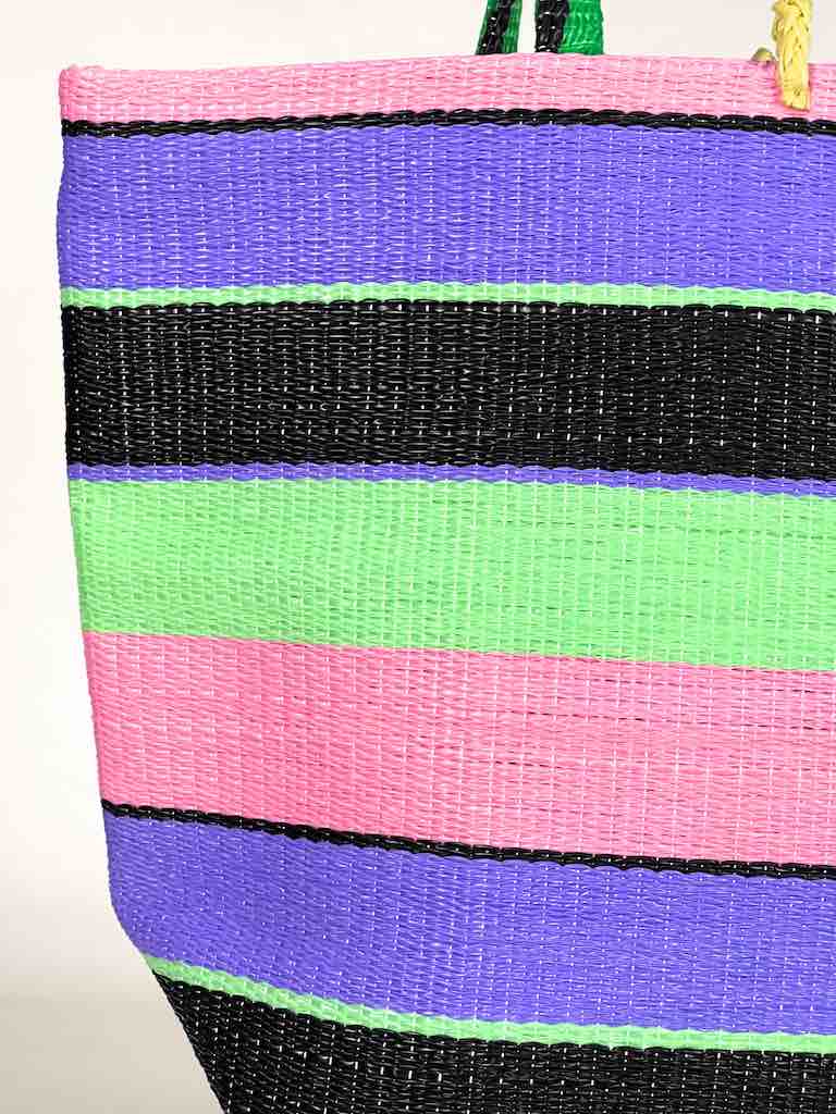 Colorful Handwoven Plastic Handbag - Pastel Stripe