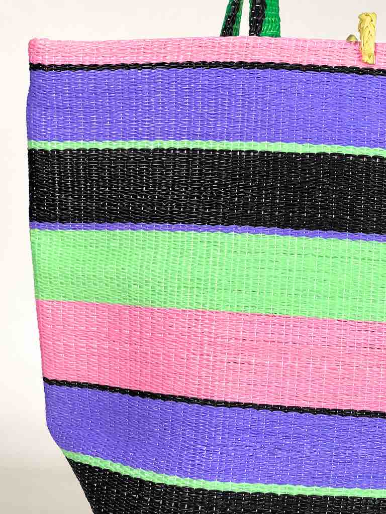 Colorful Handwoven Plastic Handbag - Pastel Stripe