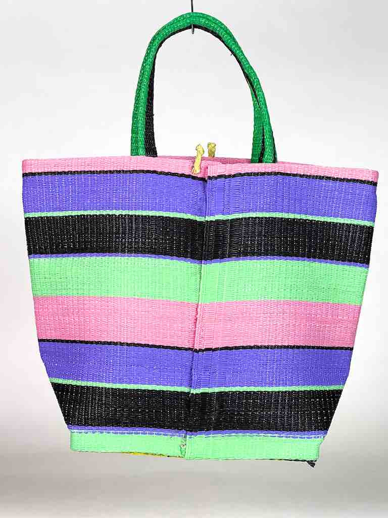 Colorful Handwoven Plastic Handbag - Pastel Stripe