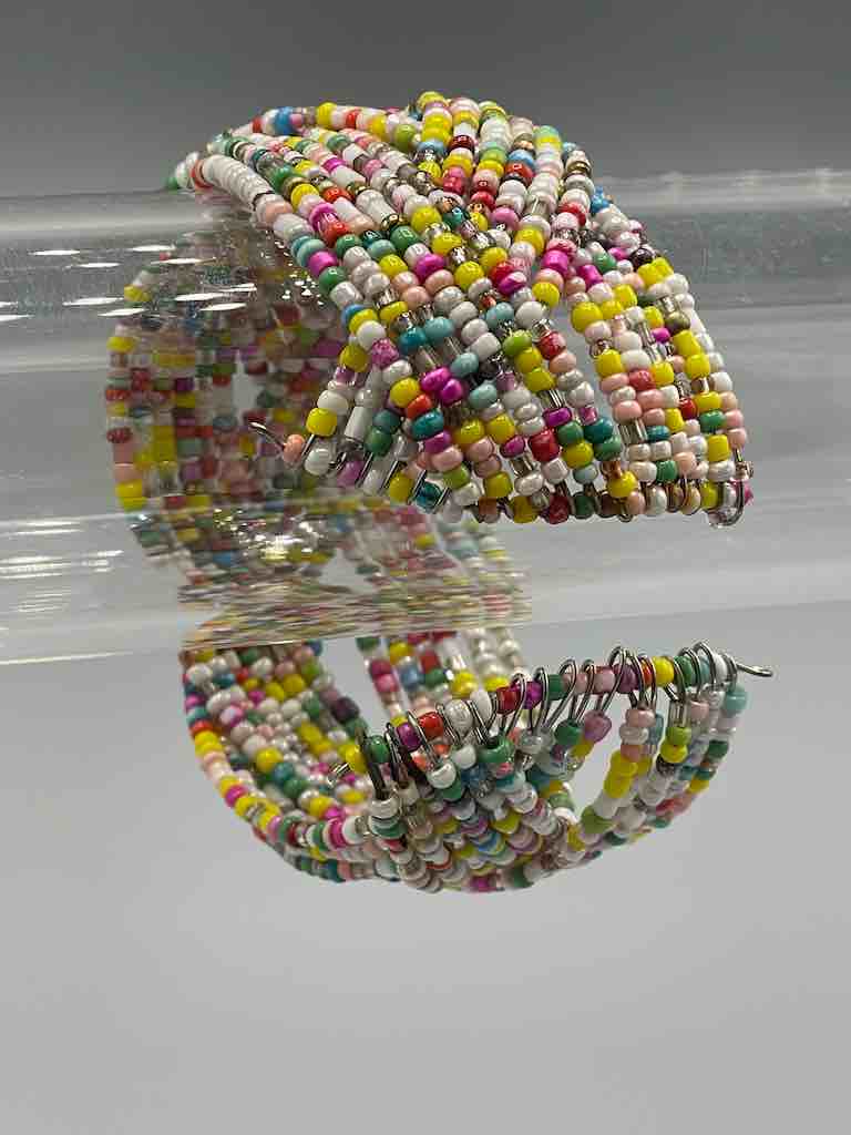 Wide Woven Colorful Beaded Wire Bracelet - Nigeria