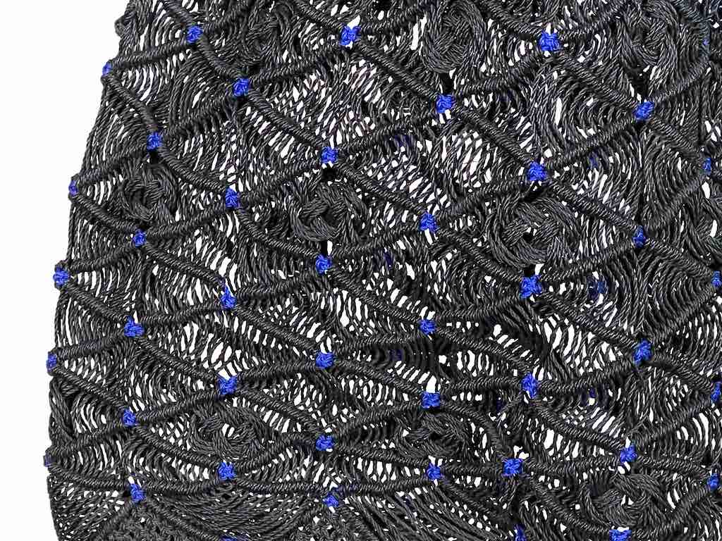 Large Colorful Handwoven Plastic Handbag - Black with Blue