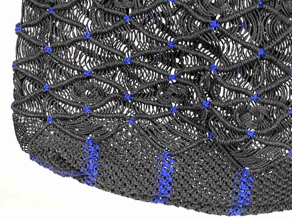 Large Colorful Handwoven Plastic Handbag - Black with Blue