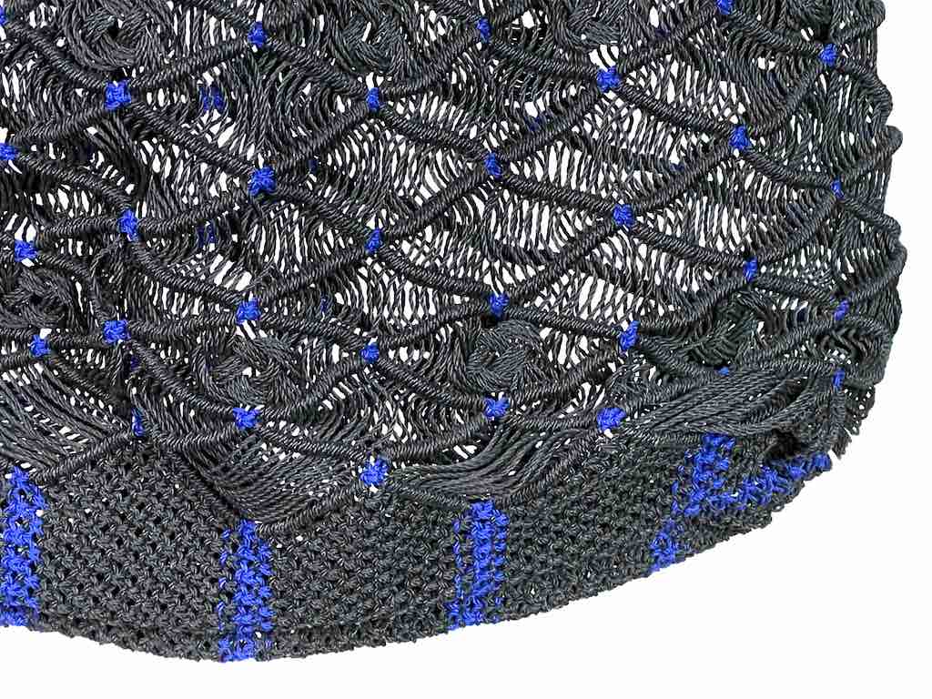 Large Colorful Handwoven Plastic Handbag - Black with Blue