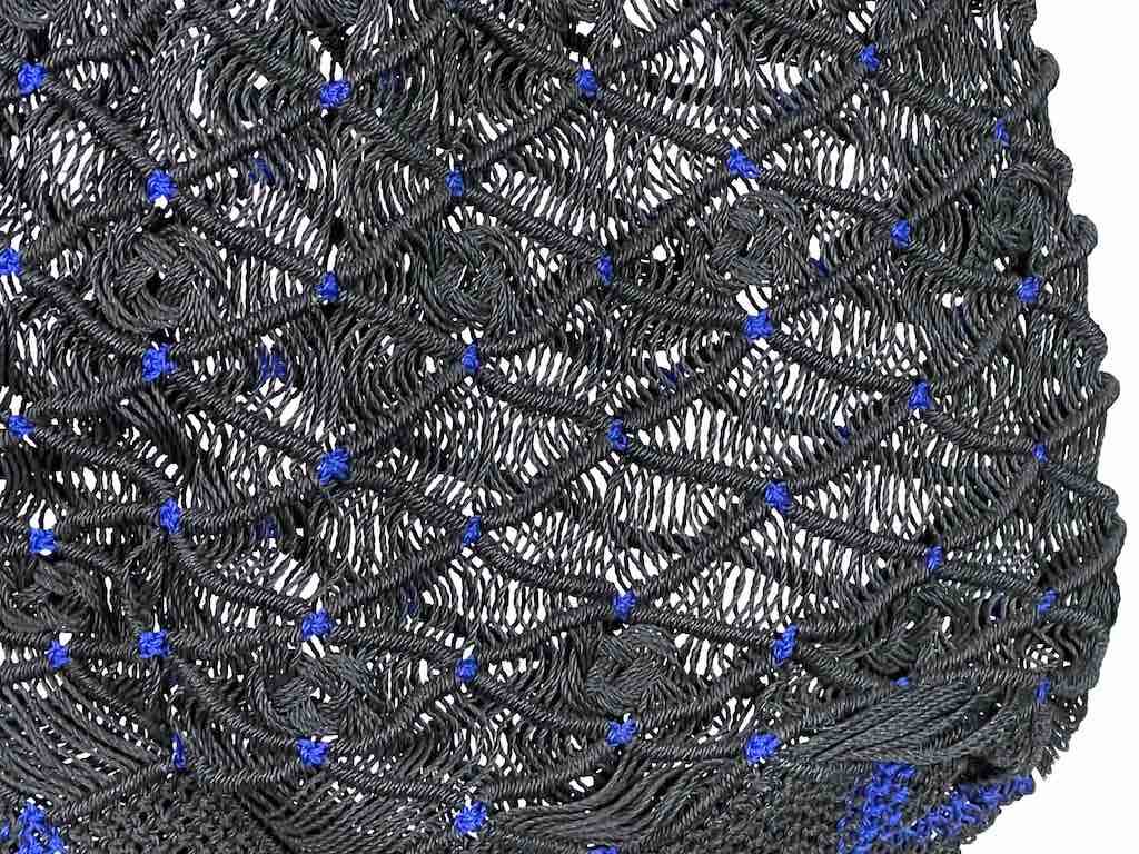 Large Colorful Handwoven Plastic Handbag - Black with Blue
