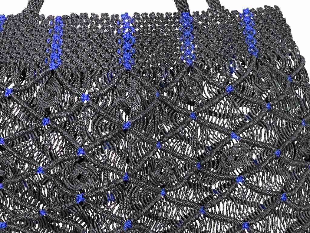 Large Colorful Handwoven Plastic Handbag - Black with Blue