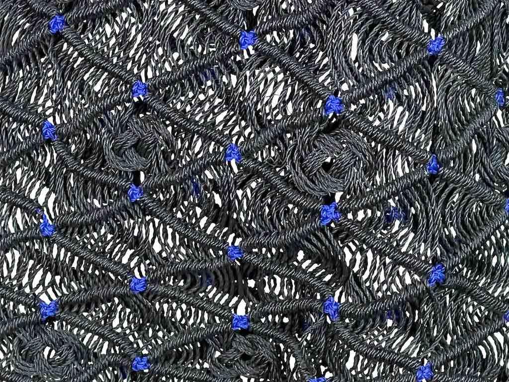 Large Colorful Handwoven Plastic Handbag - Black with Blue