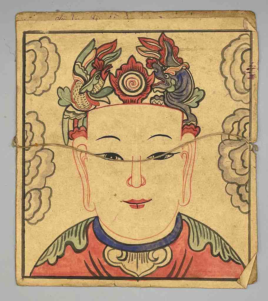 Vintage Dao Tsien Tao rice paper priest mask - Viet Nam