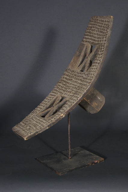 Old Ngombe back rest decorated with metal tacks