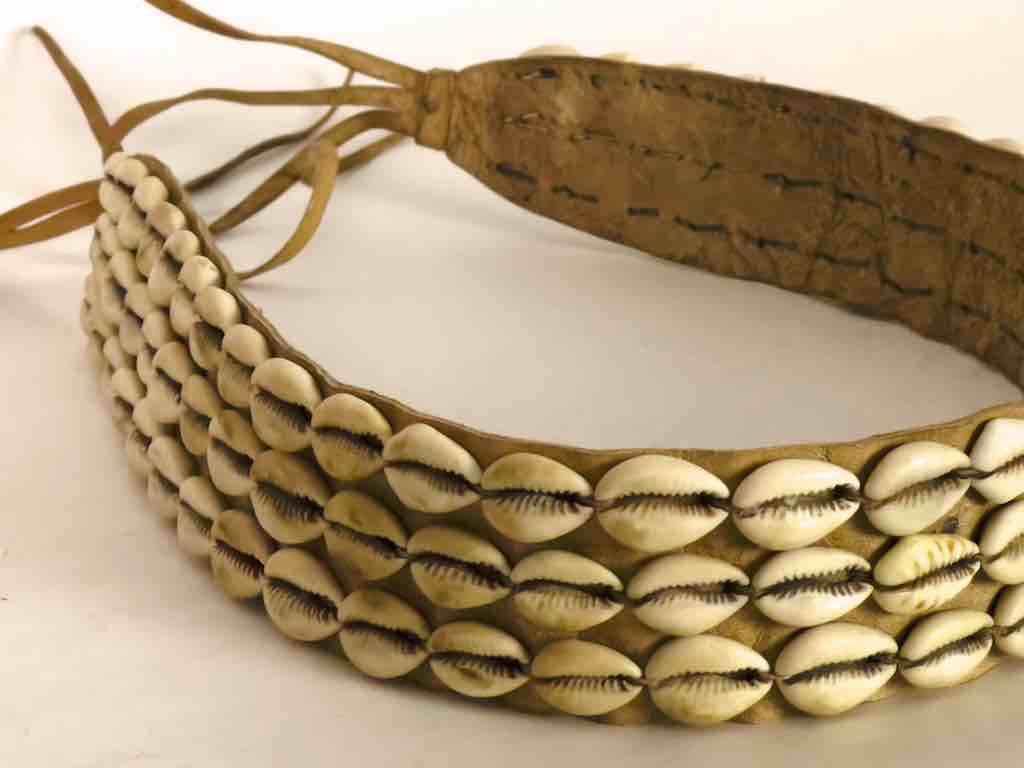African Cultural Wide Real Cowrie Shell-Leather Tie-Closure Belt - 3 colors