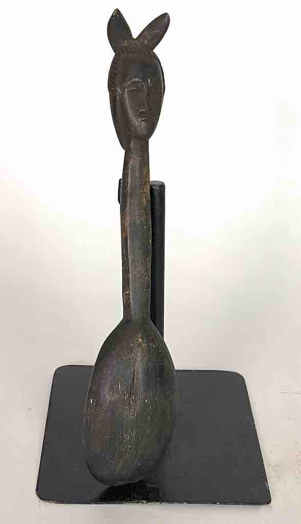 Traditional Vintage Wooden Ceremonial Janus Mask Baule Spoon