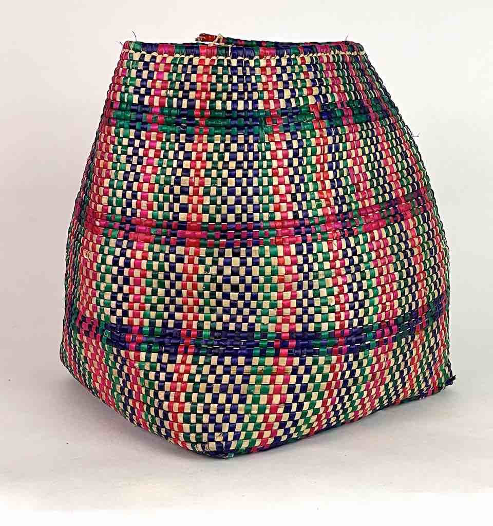 "Plaid" Multi-Stripe Woven Flexible Deep Swampgrass Basket - Togo