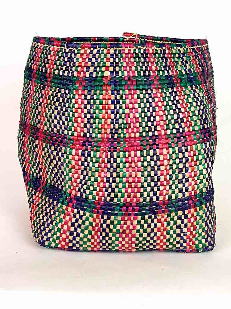 "Plaid" Multi-Stripe Woven Flexible Deep Swampgrass Basket - Togo