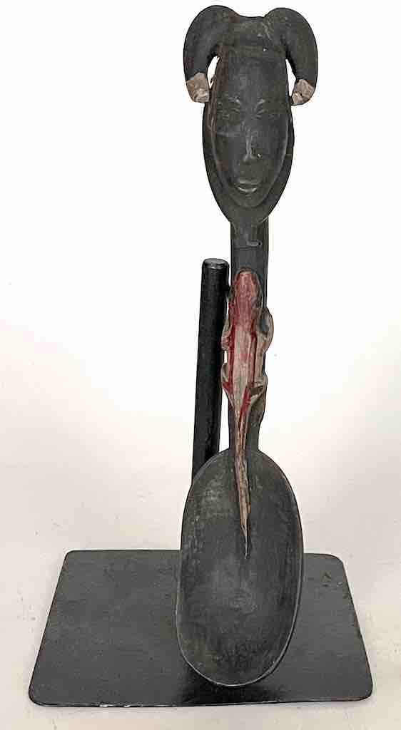 Traditional-style Wooden Ceremonial Janus Mask Chameleon Baule Spoon