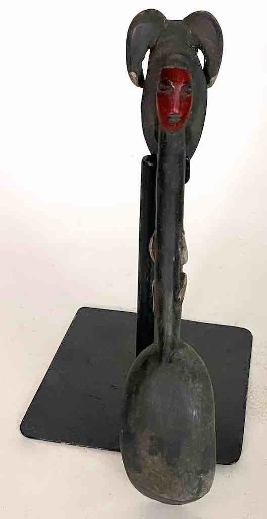 Traditional-style Wooden Ceremonial Janus Mask Chameleon Baule Spoon