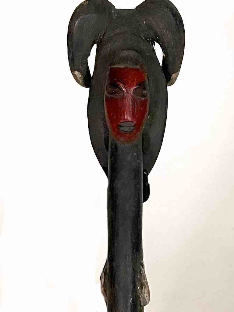 Traditional-style Wooden Ceremonial Janus Mask Chameleon Baule Spoon