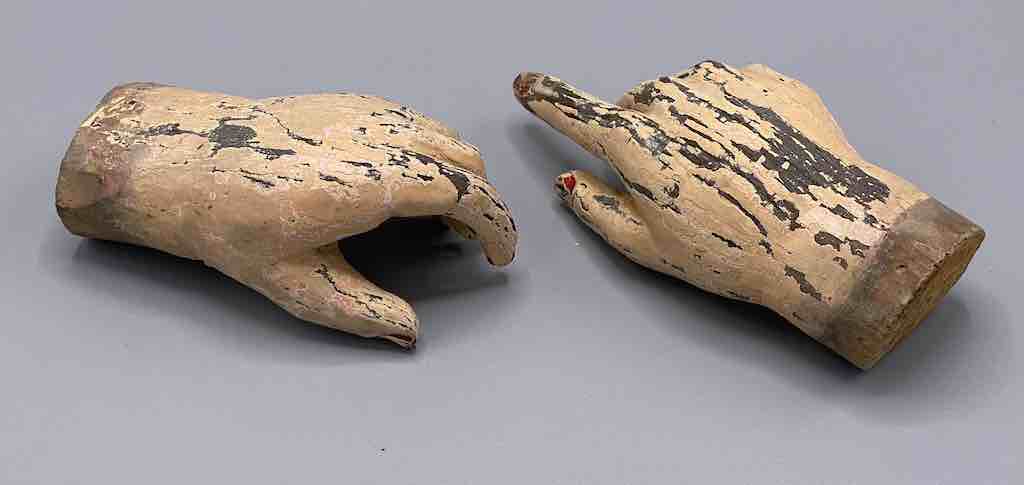 Antique Vietnamese Saint Figure Hand Pair - 4 1/8" & 3 3/4"