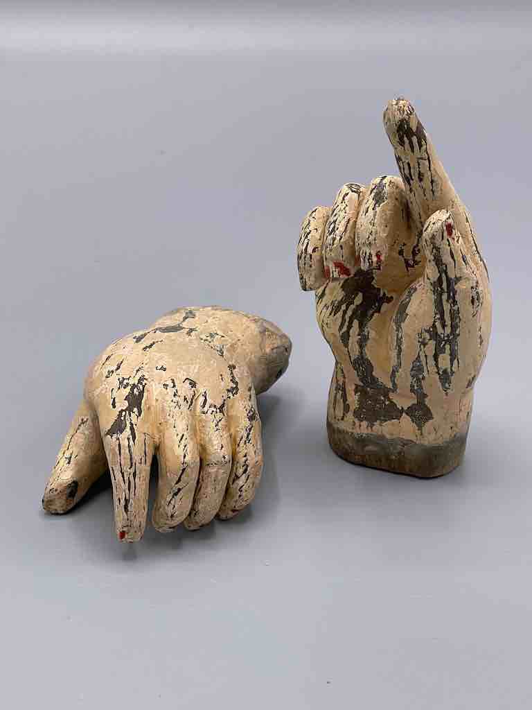 Antique Vietnamese Saint Figure Hand Pair - 4 1/8" & 3 3/4"
