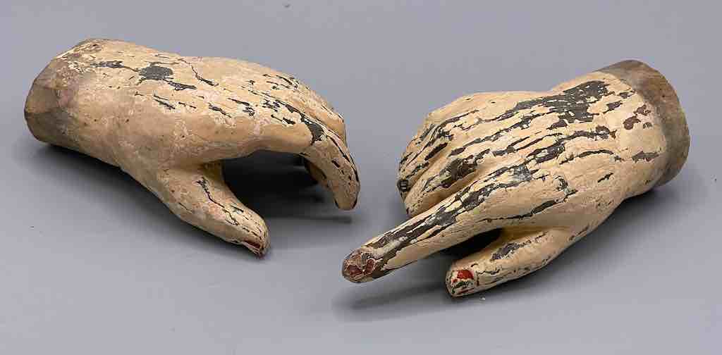Antique Vietnamese Saint Figure Hand Pair - 4 1/8" & 3 3/4"