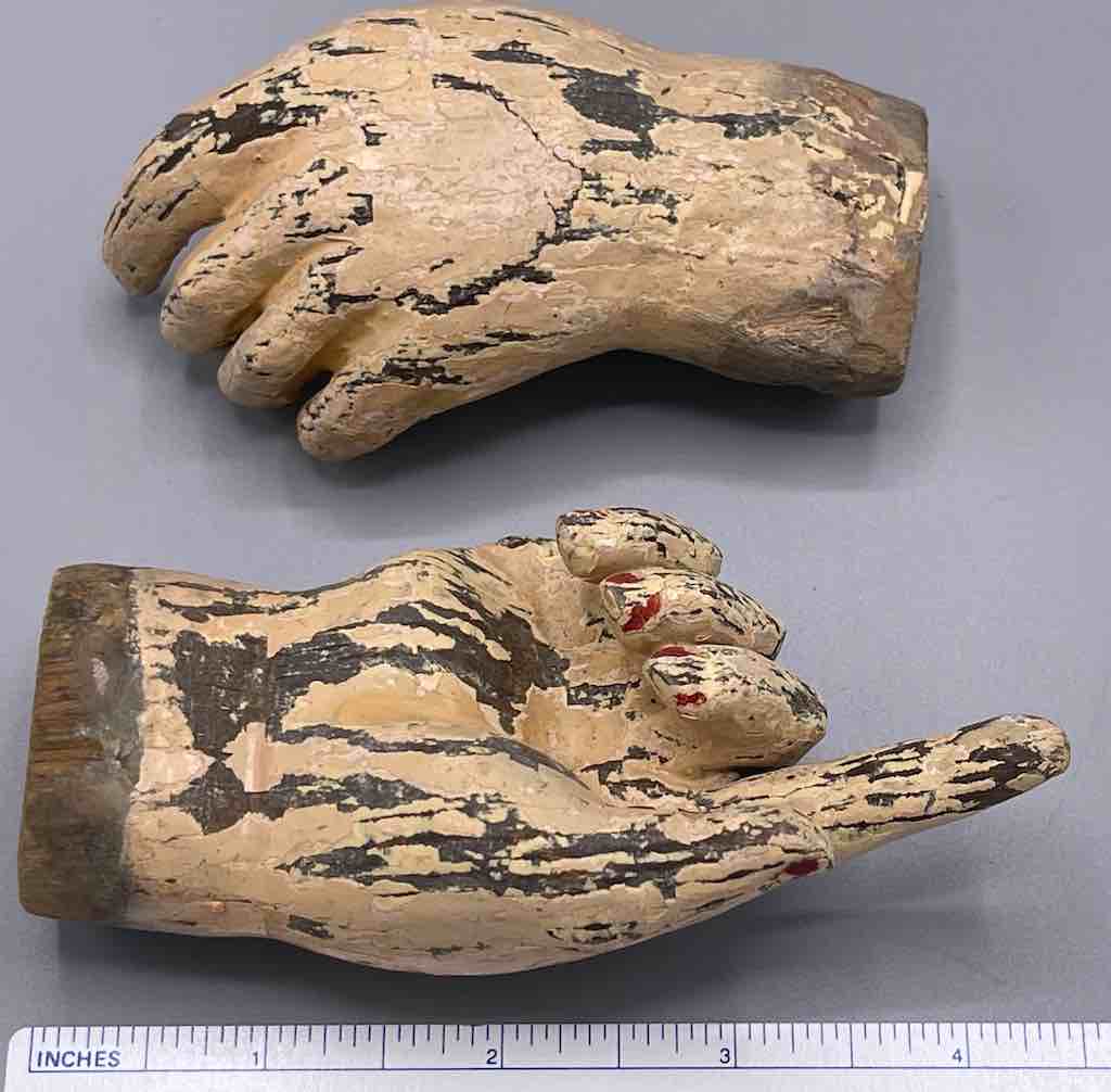 Antique Vietnamese Saint Figure Hand Pair - 4 1/8" & 3 3/4"