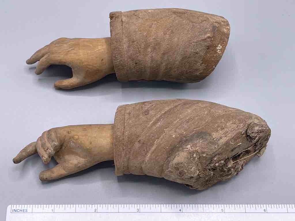 Antique Vietnamese Saint Figure Hand Pair - 4 7/8" & 5 5/8"