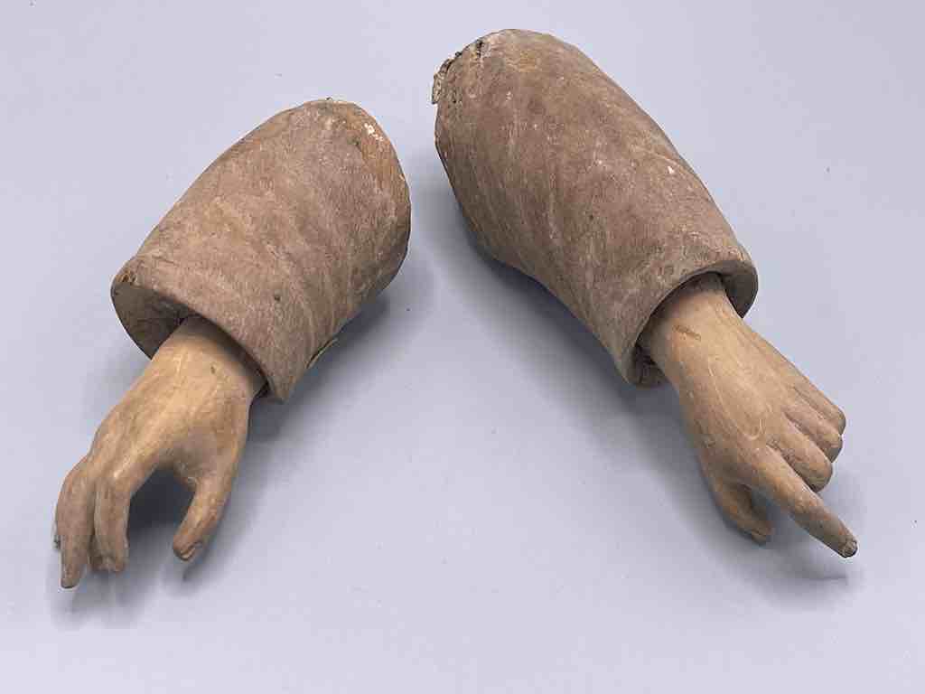 Antique Vietnamese Saint Figure Hand Pair - 4 7/8" & 5 5/8"