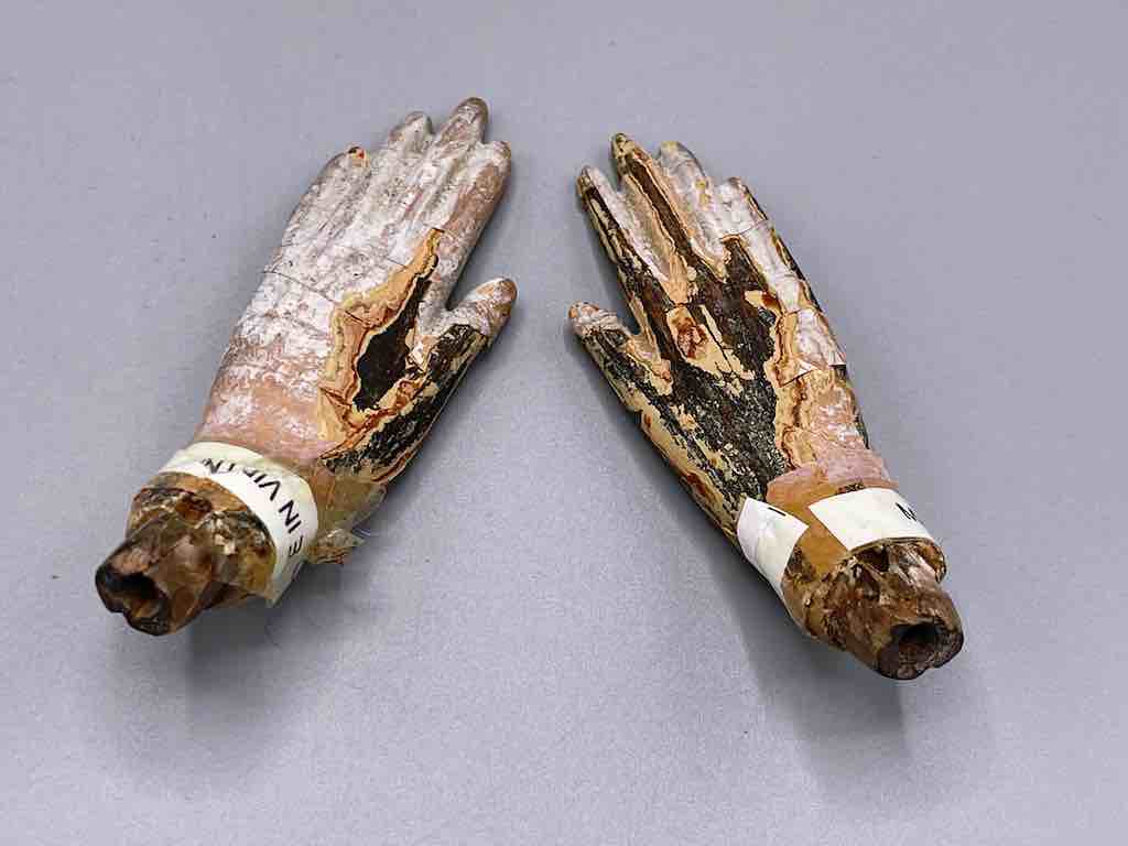 Antique Vietnamese Saint Figure Hand Pair - 3 1/4" & 3 1/8"