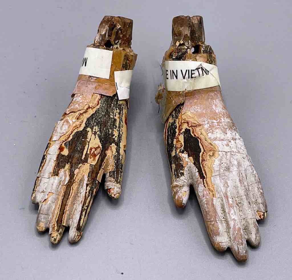 Antique Vietnamese Saint Figure Hand Pair - 3 1/4" & 3 1/8"