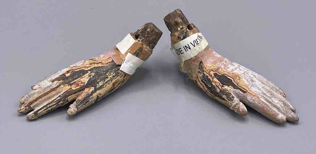 Antique Vietnamese Saint Figure Hand Pair - 3 1/4" & 3 1/8"